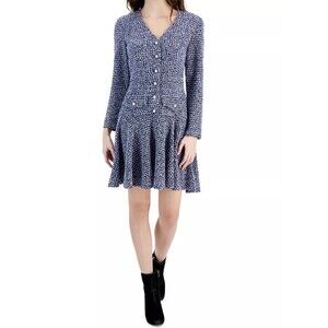 Taylor V-Neck Button Front Boulce Knit Dress Blue Long Sleeves Womens 6 New Tags